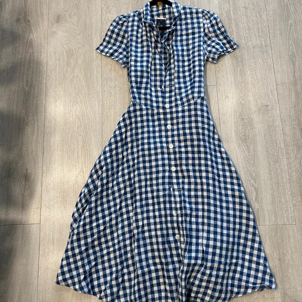 Ralph Lauren Blue and White Gingham Midi Shirt Dress